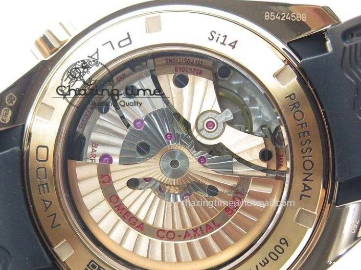 0108 Bright Planet Ocean Professional Rose Gold Liquid Metal V6F 45mm on Black Rubber Strap A 8287